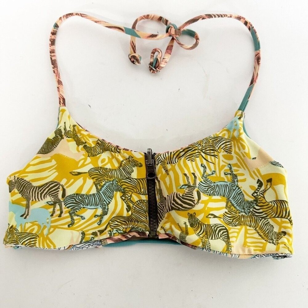 Maaji Womens Swim Top Bikini Zebra Safari Reversible Animal Yellow Womens XSmall
